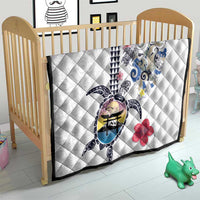 Hawaiian and Japanese Together Quilt Japanese Culture and Turtle Kakau Tattoo White Color