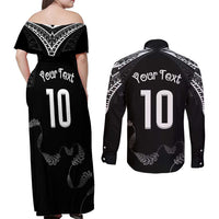 New Zealand Rugby Custom Couples Matching Off Shoulder Maxi Dress and Long Sleeve Button Shirt Aotearoa Armour Blacks Silver Ferns - Polynesian Pride