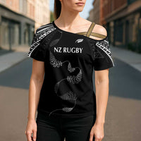 New Zealand Rugby Custom Cross Shoulder Shirt Aotearoa Armour Blacks Silver Ferns - Polynesian Pride
