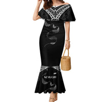 New Zealand Rugby Custom Family Matching Mermaid Dress and Hawaiian Shirt Aotearoa Armour Blacks Silver Ferns - Polynesian Pride
