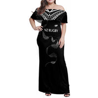 New Zealand Rugby Custom Family Matching Off Shoulder Maxi Dress and Hawaiian Shirt Aotearoa Armour Blacks Silver Ferns - Polynesian Pride