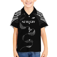 New Zealand Rugby Custom Family Matching Off Shoulder Maxi Dress and Hawaiian Shirt Aotearoa Armour Blacks Silver Ferns - Polynesian Pride