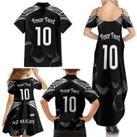 New Zealand Rugby Custom Family Matching Summer Maxi Dress and Hawaiian Shirt Aotearoa Armour Blacks Silver Ferns - Polynesian Pride