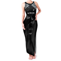 New Zealand Rugby Custom Family Matching Tank Maxi Dress and Hawaiian Shirt Aotearoa Armour Blacks Silver Ferns - Polynesian Pride