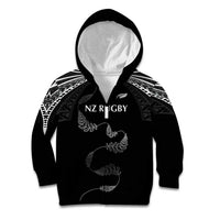 New Zealand Rugby Custom Kid Hoodie Aotearoa Armour Blacks Silver Ferns - Polynesian Pride