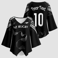 New Zealand Rugby Custom Kimono Sleeve Blouse Aotearoa Armour Blacks Silver Ferns - Polynesian Pride
