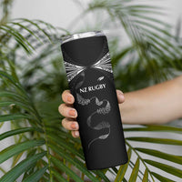 New Zealand Rugby Custom Skinny Tumbler Aotearoa Armour Blacks Silver Ferns - Polynesian Pride