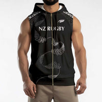 New Zealand Rugby Custom Sleeveless Zip Hoodie Aotearoa Armour Blacks Silver Ferns - Polynesian Pride