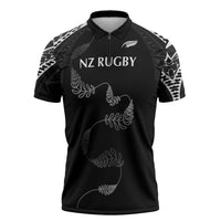 New Zealand Rugby Custom Zipper Polo Shirt Aotearoa Armour Blacks Silver Ferns - Polynesian Pride