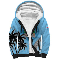 Personalised Fiji Sherpa Hoodie Tapa Pattern Fijian Coat of Arms and Palm Tree LT03 Unisex Blue - Polynesian Pride