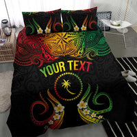 Personalised Chuuk Independence Day Bedding Set Polynesian Tattoo and Plumeria Reggae Color
