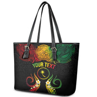 Personalised Chuuk Independence Day Leather Tote Bag Polynesian Tattoo and Plumeria Reggae Color