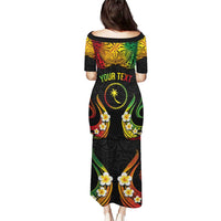 Personalised Chuuk Independence Day Puletasi Polynesian Tattoo and Plumeria Reggae Color