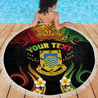 Personalised Tuvalu Independence Day Beach Blanket Polynesian Tattoo and Plumeria Reggae Color LT03 - Polynesian Pride