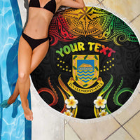 Personalised Tuvalu Independence Day Beach Blanket Polynesian Tattoo and Plumeria Reggae Color LT03 - Polynesian Pride