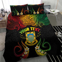 Personalised Tuvalu Independence Day Bedding Set Polynesian Tattoo and Plumeria Reggae Color