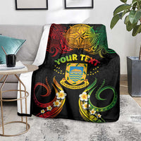 Personalised Tuvalu Independence Day Blanket Polynesian Tattoo and Plumeria Reggae Color LT03 - Polynesian Pride