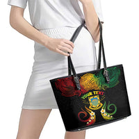 Personalised Tuvalu Independence Day Leather Tote Bag Polynesian Tattoo and Plumeria Reggae Color LT03 - Polynesian Pride