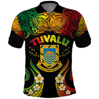 Personalised Tuvalu Independence Day Polo Shirt Polynesian Tattoo and Plumeria Reggae Color