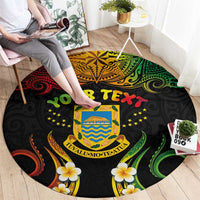 Personalised Tuvalu Independence Day Round Carpet Polynesian Tattoo and Plumeria Reggae Color