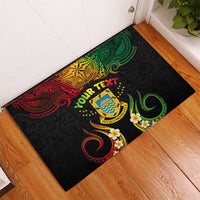 Personalised Tuvalu Independence Day Rubber Doormat Polynesian Tattoo and Plumeria Reggae Color LT03 - Polynesian Pride