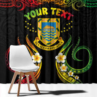Personalised Tuvalu Independence Day Window Curtain Polynesian Tattoo and Plumeria Reggae Color LT03 - Polynesian Pride