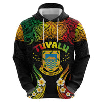 Personalised Tuvalu Independence Day Zip Hoodie Polynesian Tattoo and Plumeria Reggae Color