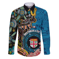 Fiji and Australia Kangaroos Family Matching Off Shoulder Maxi Dress and Hawaiian Shirt Indigenous Aboriginal and Fijian Masi Tribal Tattoo