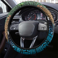 Fiji and New Zealand Tui Bird Steering Wheel Cover Koru Fern Leafs and Palm Tree With Plumeria