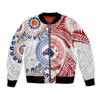 Tongan and Australian Culture Together Bomber Jacket Ngatu Art Tribal Aboriginal Tattoo Pattern - Polynesian Pride
