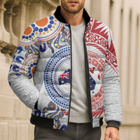 Tongan and Australian Culture Together Bomber Puffer Jacket Ngatu Art Tribal Aboriginal Tattoo Pattern - Polynesian Pride