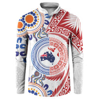 Tongan and Australian Culture Together Button Sweatshirt Ngatu Art Tribal Aboriginal Tattoo Pattern - Polynesian Pride
