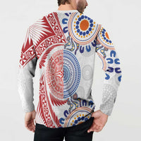 Tongan and Australian Culture Together Button Sweatshirt Ngatu Art Tribal Aboriginal Tattoo Pattern - Polynesian Pride