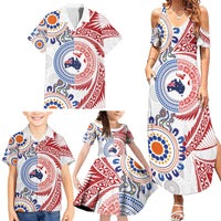 Tongan and Australian Culture Together Family Matching Summer Maxi Dress and Hawaiian Shirt Ngatu Art Tribal Aboriginal Tattoo Pattern - Polynesian Pride