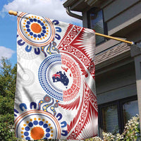 Tongan and Australian Culture Together Garden Flag Ngatu Art Tribal Aboriginal Tattoo Pattern - Polynesian Pride