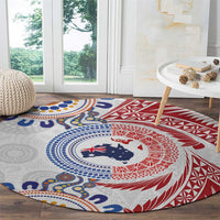 Tongan and Australian Culture Together Round Carpet Ngatu Art Tribal Aboriginal Tattoo Pattern - Polynesian Pride