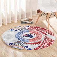 Tongan and Australian Culture Together Round Carpet Ngatu Art Tribal Aboriginal Tattoo Pattern - Polynesian Pride