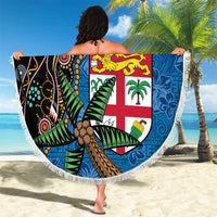 Fijian and Australian Culture Together Beach Blanket Aboriginal Art and Tapa Motifs with Kangaroo and Palm Tree - Polynesian Pride