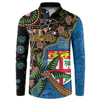 Fijian and Australian Culture Together Button Sweatshirt Aboriginal Art and Tapa Motifs with Kangaroo and Palm Tree - Polynesian Pride