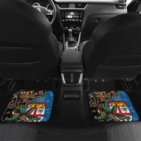 Fijian and Australian Culture Together Car Mats Aboriginal Art and Tapa Motifs with Kangaroo and Palm Tree - Polynesian Pride