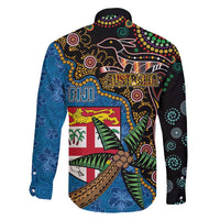 Fijian and Australian Culture Together Family Matching Off Shoulder Short Dress and Hawaiian Shirt Aboriginal Art and Tapa Motifs with Kangaroo and Palm Tree - Polynesian Pride
