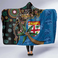 Fijian and Australian Culture Together Hooded Blanket Aboriginal Art and Tapa Motifs with Kangaroo and Palm Tree - Polynesian Pride