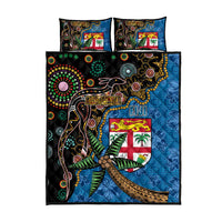 Fijian and Australian Culture Together Quilt Bed Set Aboriginal Art and Tapa Motifs with Kangaroo and Palm Tree - Polynesian Pride