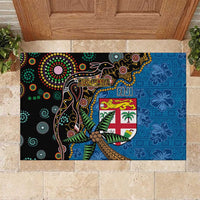 Fijian and Australian Culture Together Rubber Doormat Aboriginal Art and Tapa Motifs with Kangaroo and Palm Tree - Polynesian Pride