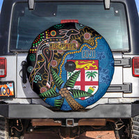 Fijian and Australian Culture Together Spare Tire Cover Aboriginal Art and Tapa Motifs with Kangaroo and Palm Tree - Polynesian Pride