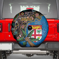 Fijian and Australian Culture Together Spare Tire Cover Aboriginal Art and Tapa Motifs with Kangaroo and Palm Tree - Polynesian Pride