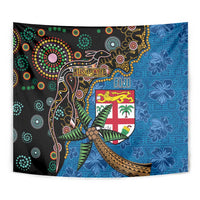 Fijian and Australian Culture Together Tapestry Aboriginal Art and Tapa Motifs with Kangaroo and Palm Tree - Polynesian Pride