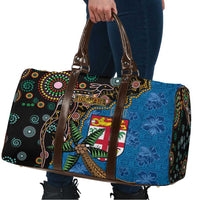 Fijian and Australian Culture Together Travel Bag Aboriginal Art and Tapa Motifs with Kangaroo and Palm Tree - Polynesian Pride