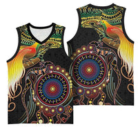Papua New Guinea and Australia Together Basketball Jersey Bird of Paradise and Kangaroo Melanesian Aboriginal Motifs - Polynesian Pride