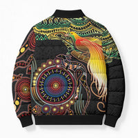 Papua New Guinea and Australia Together Bomber Puffer Jacket Bird of Paradise and Kangaroo Melanesian Aboriginal Motifs - Polynesian Pride